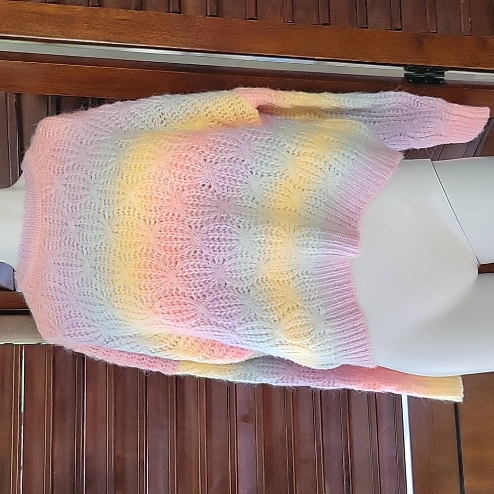 Jessica Simpson Rainbow Watercolor Knit Crew Neck Sweater Softgirl Kawaii Medium